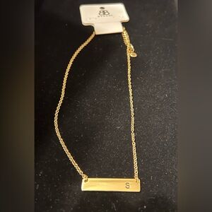 Gold Initial Necklace by BANSRI Bar with initial “S”